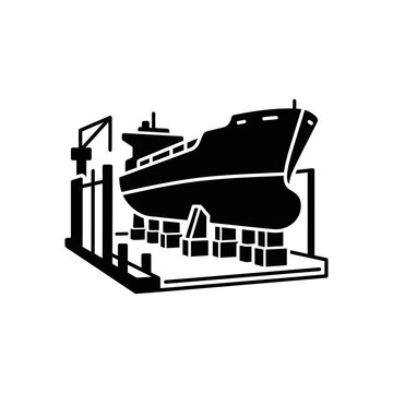 Minimalist Heavy Duty Marine Shipyard Dry Dock Illustration Featuring Ship Hull Support Blocks