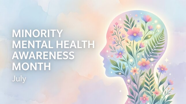 Minority mental health awareness month illustration with floral silhouette