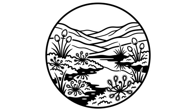 Stylized Landscape Illustration of a Marshy Wetland Scene.