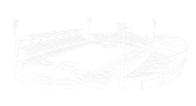 Stadium Blueprint Wireframe - Outline of an Athletic Arena with Track and Field