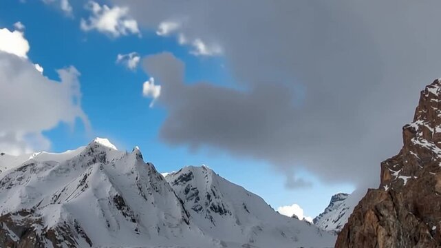 K2 mountain peak, second highest mountain in the world, K2 trek, Pakistan, Asia. Time lapse.