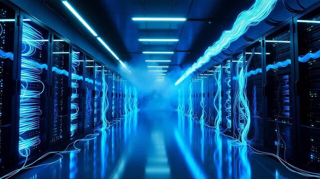 server room with glowing cables