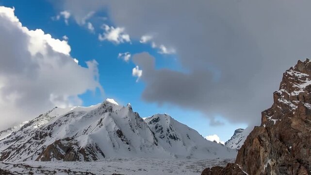 K2 mountain peak, second highest mountain in the world, K2 trek, Pakistan, Asia. Time lapse.
