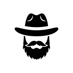 Fototapeta premium Black Silhouette of a Bearded Man Wearing a Hat