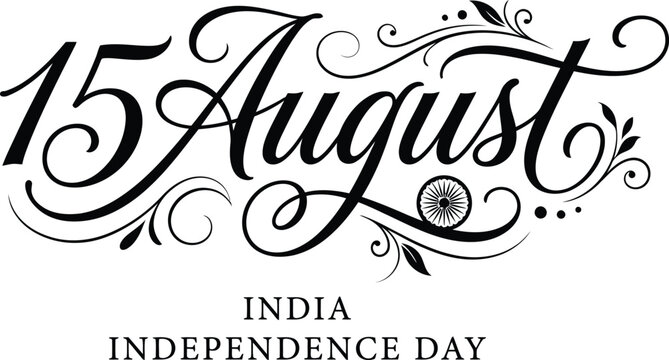Elegant calligraphy of '15 august' with ashoka chakra for india independence day celebrations