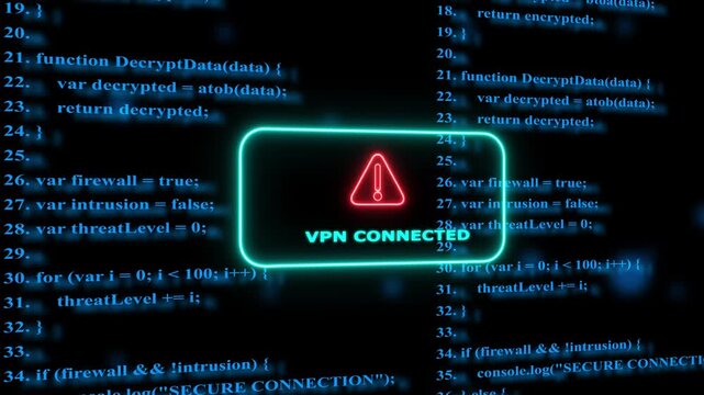 Vpn connected notification on digital code background: cyber security and online privacy concept virtual private network