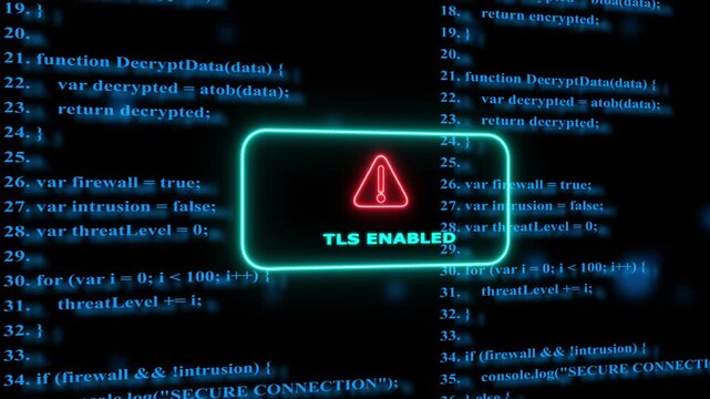 Tls enabled secure connection notification on digital programming code background, encryption cybersecurity