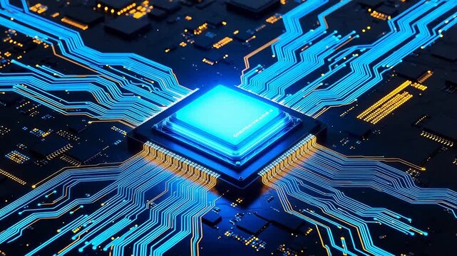 Circuit board with glowing pathways