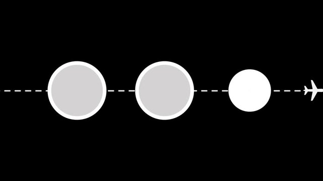 Commercial activity blue outline round infographic 3 steps template plane animation. Sequence options 4K Animated blank diagram visualization. Process layout empty design element. 