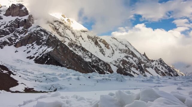 K2 mountain peak, second highest mountain in the world, K2 trek, Pakistan, Asia. Time lapse.