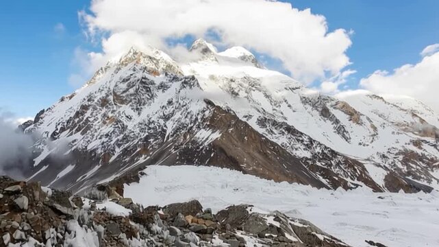 K2 mountain peak, second highest mountain in the world, K2 trek, Pakistan, Asia. Time lapse.