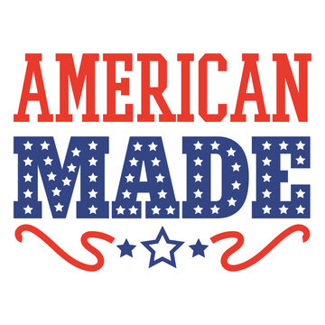 Bold Made in USA Typography Design &ndash; Varsity Style College Lettering with Stars and Stripes in Red White and Blue, American Patriotic T-Shirt Print
