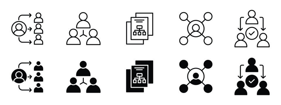 Delegation Icon Set Vector Team Assignment Authority Management Symbols