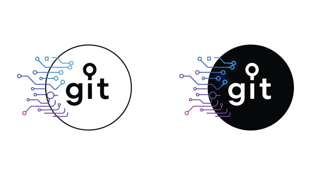 Git version control software logo icon set featuring stylized digital circuit path design for software development and programming platforms in clean professional vector graphic style for developers
