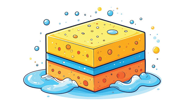 Colorful cartoon sponge in water.