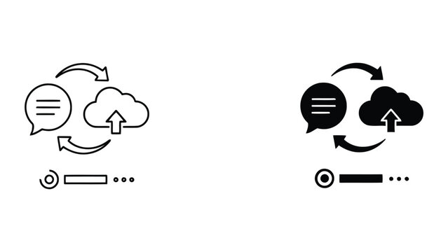 Cloud data synchronization and messaging communication process with circular arrows and loading bar representing real-time information exchange and status monitoring vector illustration