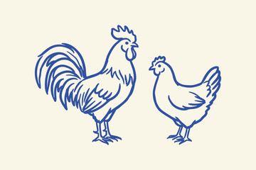 Rooster and hen standing side by side Vector, illustration © Jrdesign0