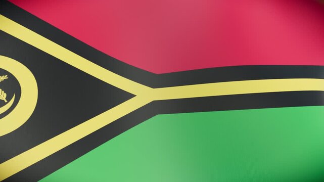 Flowing 3D Oceania Vanuatu flag, a professional seamless loop motion graphic for corporate video compositing on green screen.