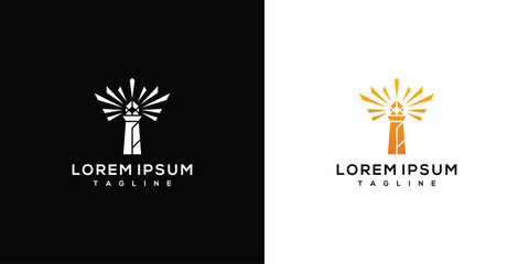 Naklejka premium Lighthouse Logo with Light Beams