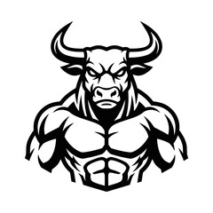 Fototapeta premium Powerful Muscular Bull Mascot Logo, Aggressive Animal Silhouette