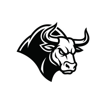 Angry Bull Head Silhouette Logo, Strong Power Symbol, Aggressive Animal