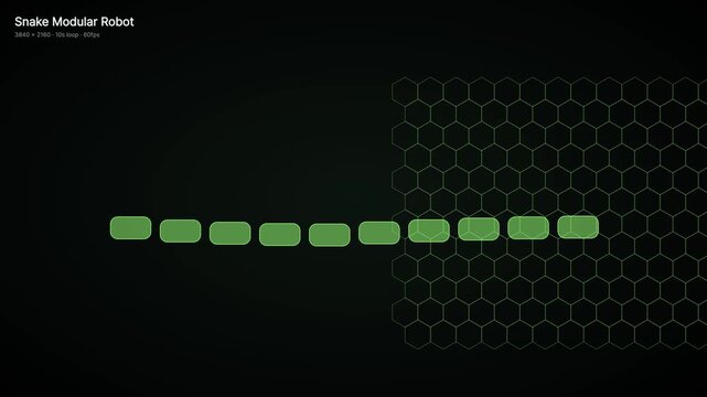 Modular snake robot animation with hexagonal grid background, futuristic technology concept modular robot