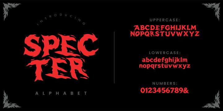 Specter Scary flame fire display font with aggressive jagged horror alphabet