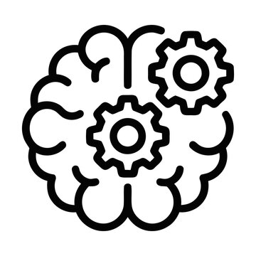 Simple Outline Brain With Interconnected Gears Icon Representing Thought Process And Logic