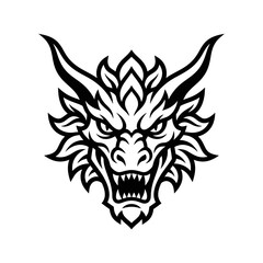 Fototapeta premium Fierce Dragon Head Mascot Logo Black and White Graphic