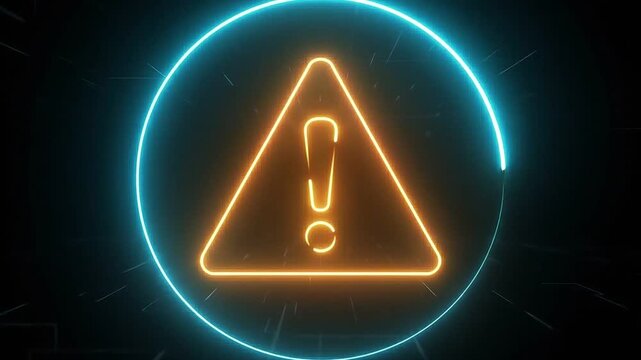 Neon warning sign with exclamation mark in triangle