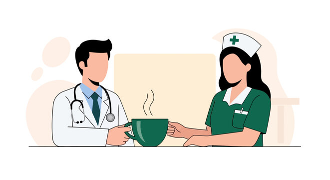 Doctor and nurse sharing coffee.