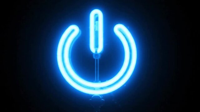 Blue glowing power button symbol with electric plasma effect