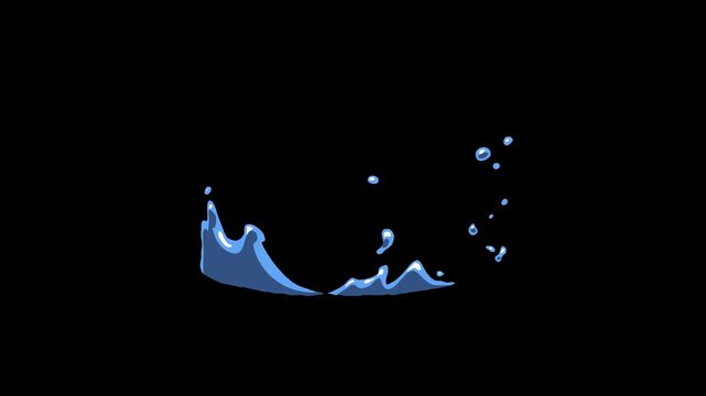 Dynamic blue water splash animation frames featuring cartoon style liquid motion for high quality motion graphics