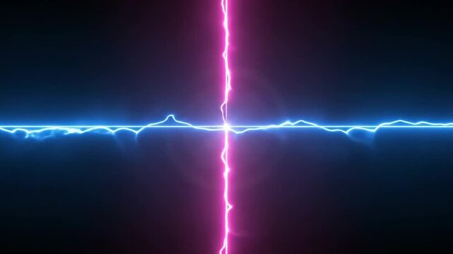 Abstract neon blue sound wave and pink lightning bolt