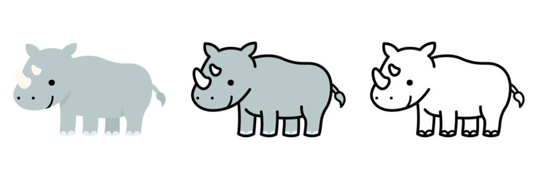 サイのイラストセット ポップでかわいい動物