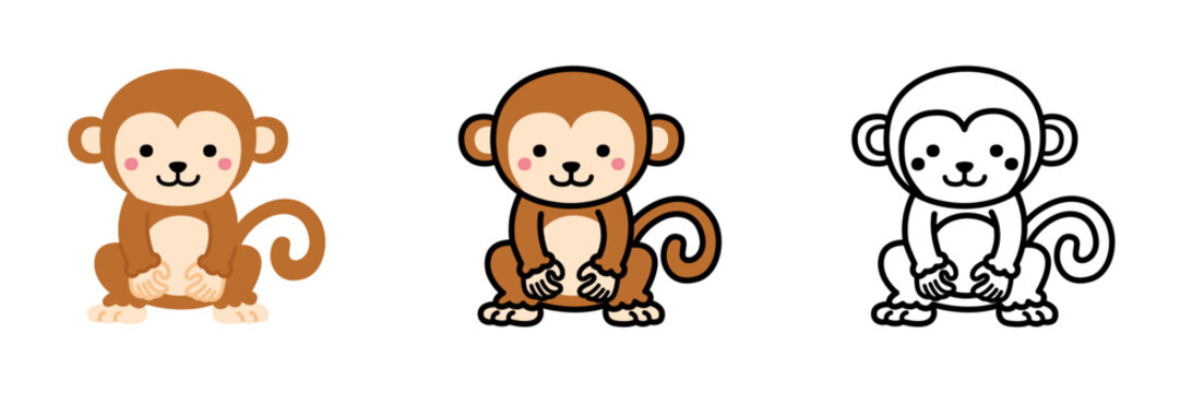 サルのイラストセット ポップでかわいい動物