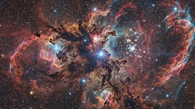 Glowing nebula gas clouds drifting through deep space video animation
