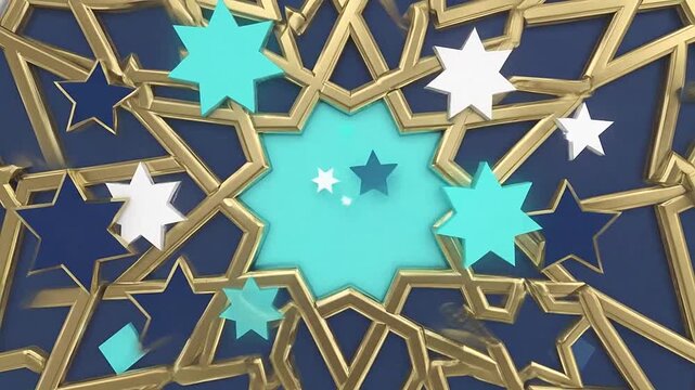 Elegant gold and blue Islamic geometric pattern with stars