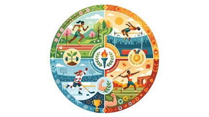 Naklejka premium Sporting seasons concept representing athletics, track and field, ice hockey, javelin throw and more.