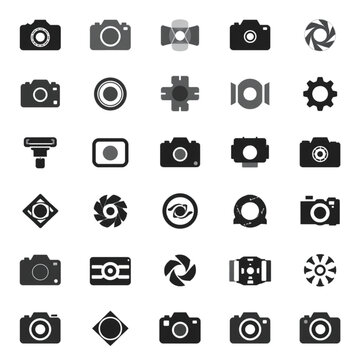 Extensive collection of modern camera and photography equipment vector icons. Ideal for digital media, web design, and creative graphic projects, showcasing essential photo gear elements