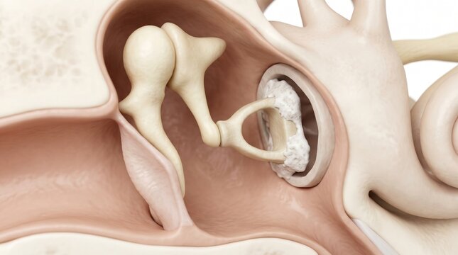 3D Anatomical Diagram of Otosclerosis with Stapes Fixation in the Middle Ear