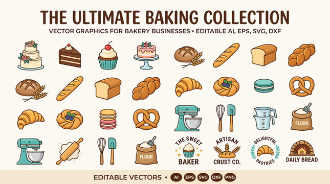 Set of vector icons illustration with medical, food and animal symbols including restaurant pizza burger cake dessert coffee drink sandwich cooking menu vintage design silhouettes