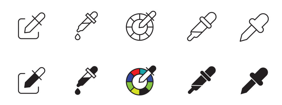 Eyedropper Tool Icon Set, Color Picker Selector and Graphic Sampling Fluid Vector Symbols