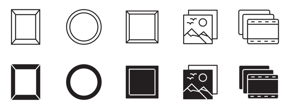 Image Frame Icon Set, Picture Gallery Album Thumbnail and Media Placeholder Vector Symbols