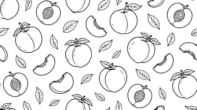 Hand drawn peach and leaf pattern illustration.