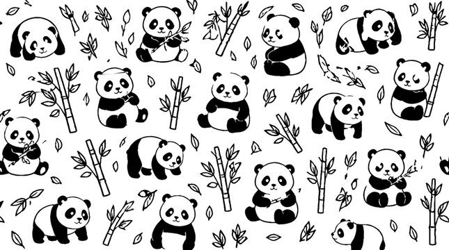 Playful pandas and bamboo pattern design.