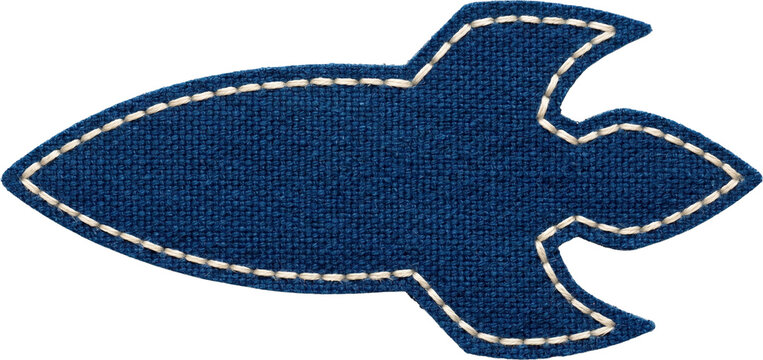  the fifty random English words listed above are directly inspired by the visual features of a navy blue fabric rocket patch with white stitched outlines against a plain background