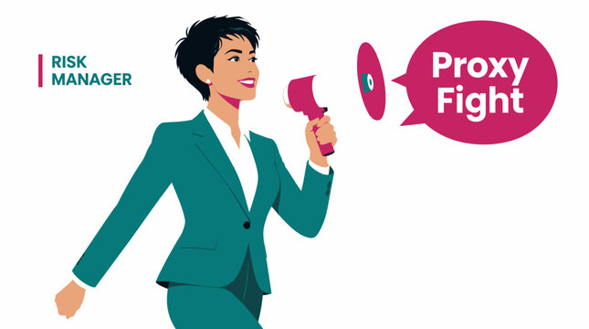 Businesswoman using megaphone for announcement.