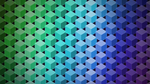 Abstract motion background with rotating gradient cubes in 3D pattern