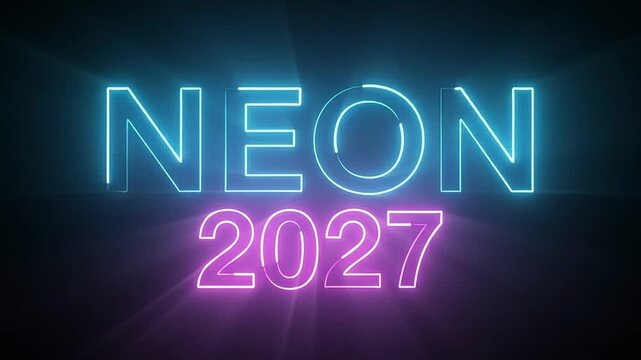 Neon 2027 text sign with glowing blue and purple light effect